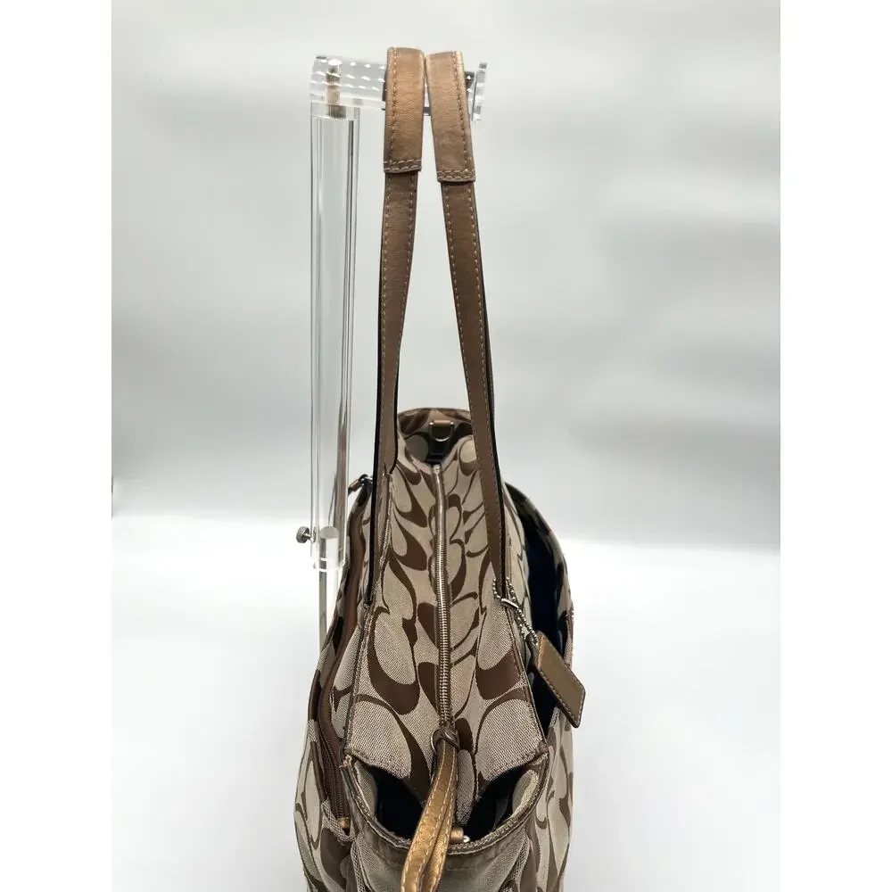 Coach Signature Brown and Tan Travel/Diaper Bag with Navy changing pad